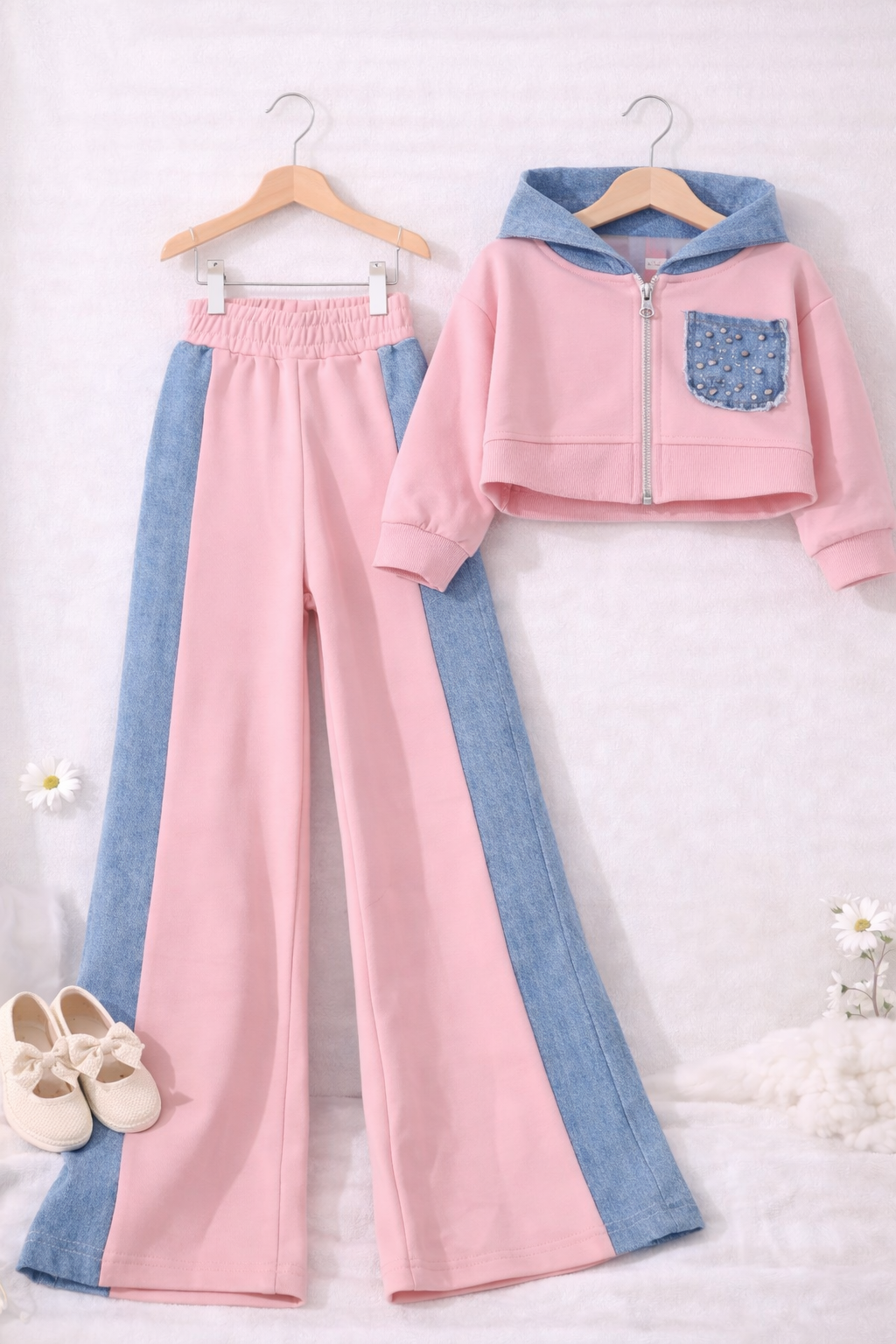 Tuta Denim con taschino brillantini