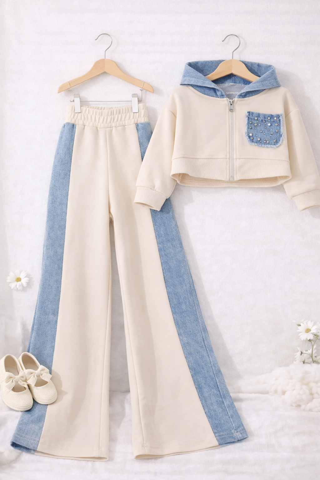 Tuta Denim con taschino brillantini