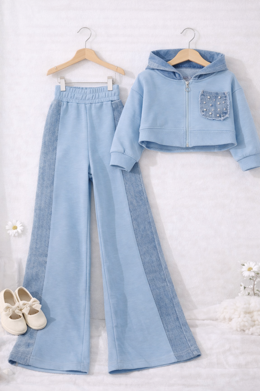 Tuta Denim con taschino brillantini