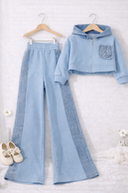 Tuta Denim con taschino brillantini