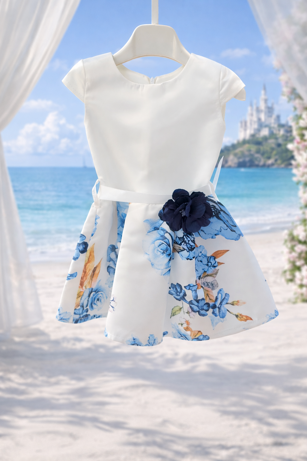 Abito Elegante Fiore Blu