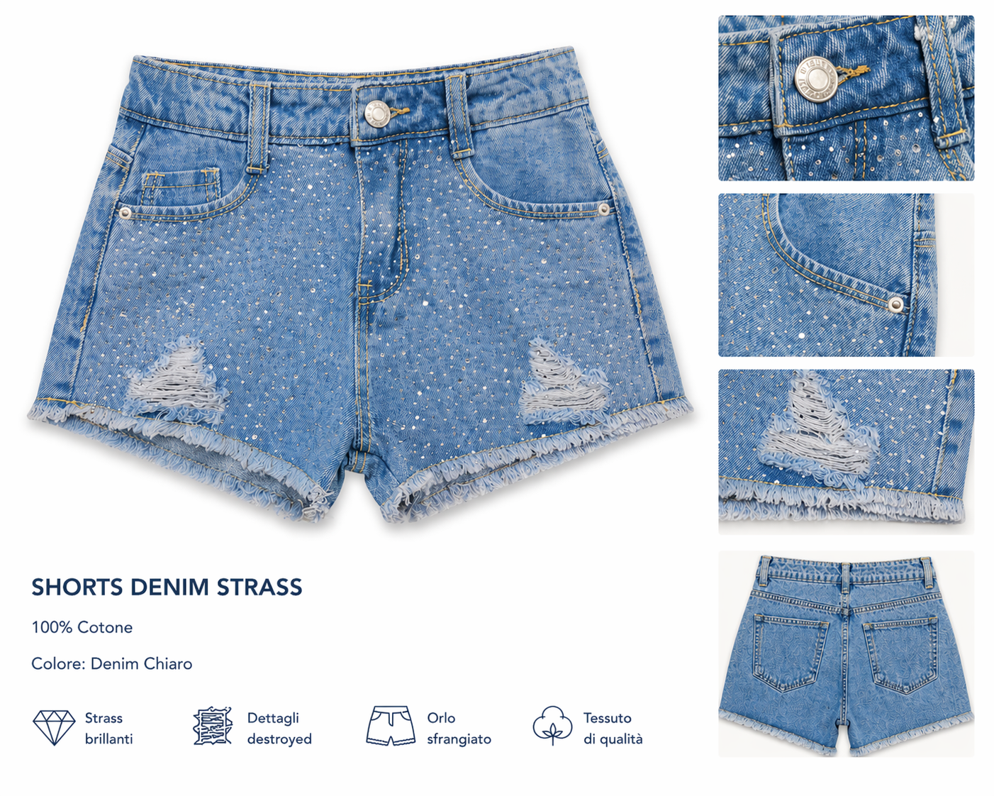 Shorts Denim Strass Art 1085 Immagine principale del prodotto